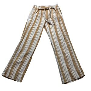Rewind Mustard Yellow White Striped‎ Paperbag Waist Wide Leg Pants Medium #71